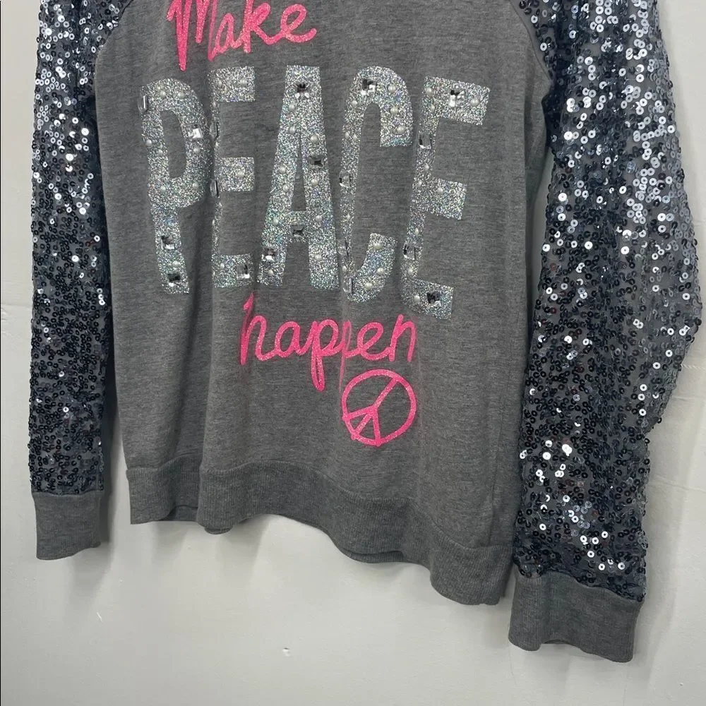 Justice Sequin Light Weight Sweat Shirt ( make peace happen) Girls size 20